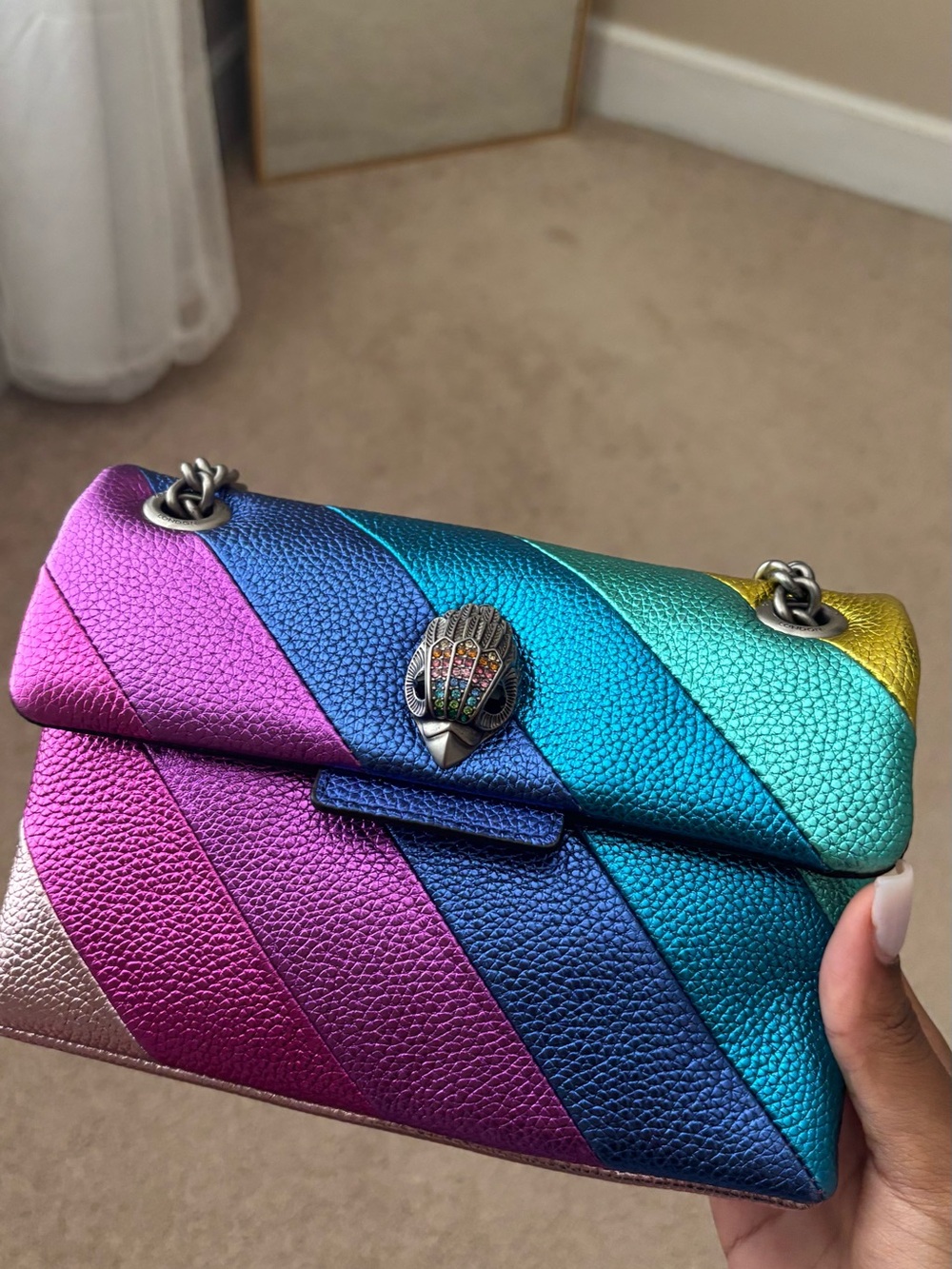 Kurt Geiger Rainbow Chevron Leather Crossbody Bag with Jewel Clasp